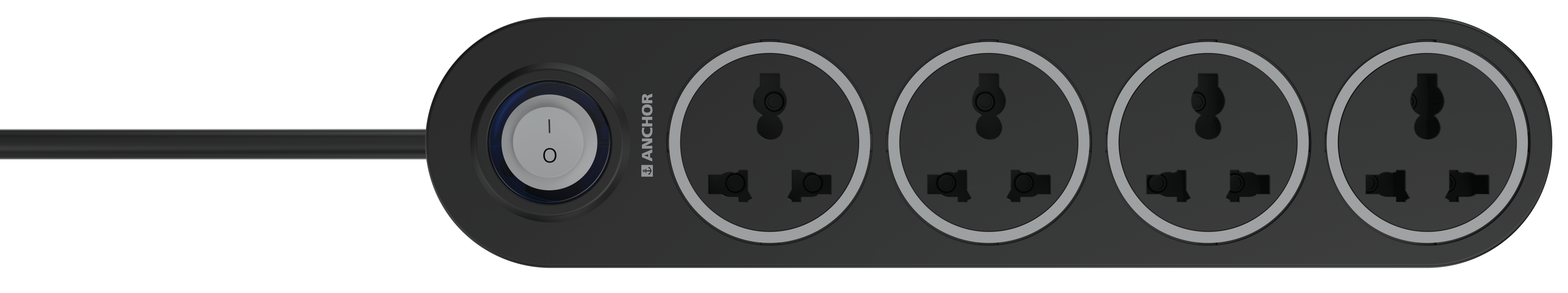 Spike Guard: 4 nos X 6A Sockets + 1 Master switch