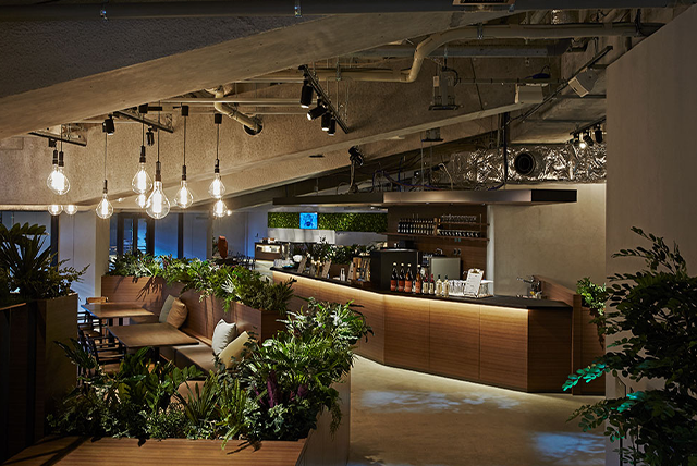 The Panasonic Club Lounge enhances comfort with theatrical lighting and air- quality technologies.
